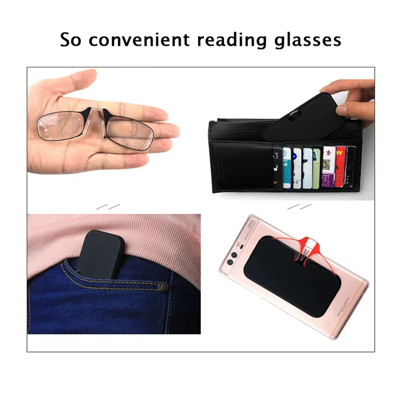 Caartup™ Ultra Thin Legless Clip Nose Portable Reading  Glass With Case